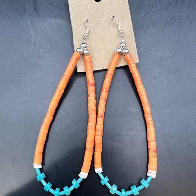 Coral and Turquoise Teardrop Earrings