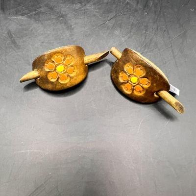 Vintage Leather Flower Power Hair Barrettes