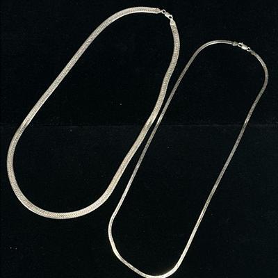 (2pc) STERLING HERRINGBONE LINK NECKLACES | Designed as a sterling silver 1/4" width herringbone link necklace (25g) and smaller...