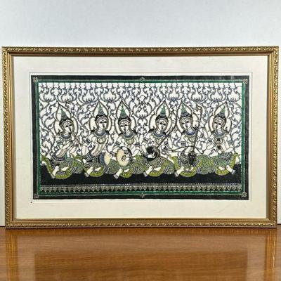 FRAMED CUT PAPER MUSICIANS | Colorfully painted with gilt accents depicting various musicians in gilt frame, 11 x 18.5 in. sight. - l. 23...