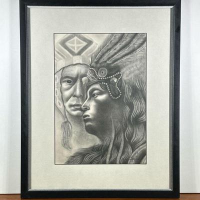 NATIVE AMERICAN PENCIL DRAWING | Untitled. Pencil on paper. 13.5 x 9.5 in sight. Signed lower right. - l. 20.5 x w. 16.5 in (frame)

