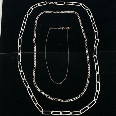 (3pc) STERLING SILVER MIXED LINK NECKLACES | Designed as a flat link sterling silver necklace marked "925 / REED" (22.7g),...