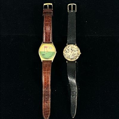 (2pc) UNIQUE MEN'S WATCHES | Including Tuscany marble watch with leather band and Lafayette Golf watch with leather band.

