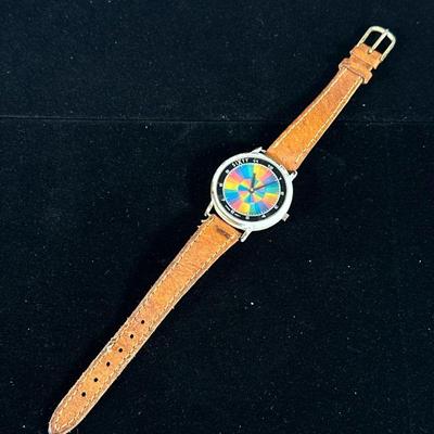 LE JOUR SIXTY KALEIDOSCOPE WRISTWATCH | "Sixty" rainbow kaleidoscope watch by David Pakter for Le Jour with leather band.

