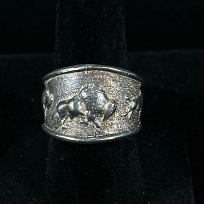 STERLING OR OTHER METAL BUFFALO RING | Designed as a potentially Sterling ring - untested with no marks - with engraved Buffalo relief,...