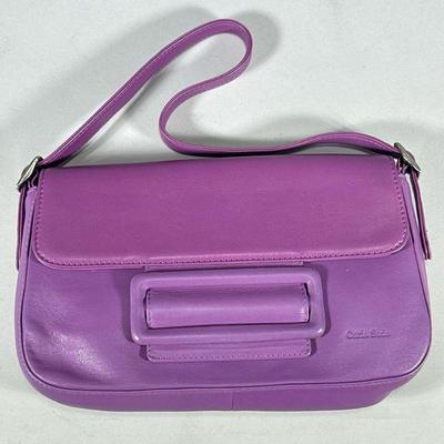 CARLA SADE VIOLET LEATHER PURSE | Violet leather Carla Sade purse. - l. 11 x w. 2.5 x h. 7 in

