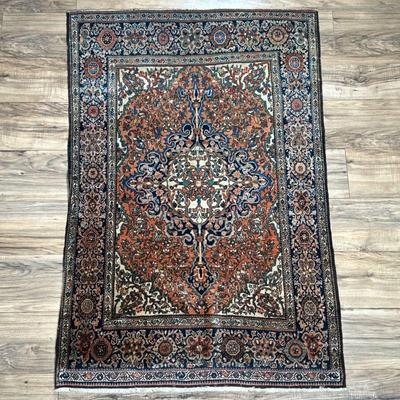 SMALL PERSIAN RUG | Kashan rug having colorful central medallion with deep blue border. - l. 56.5 x w. 36.5 in

