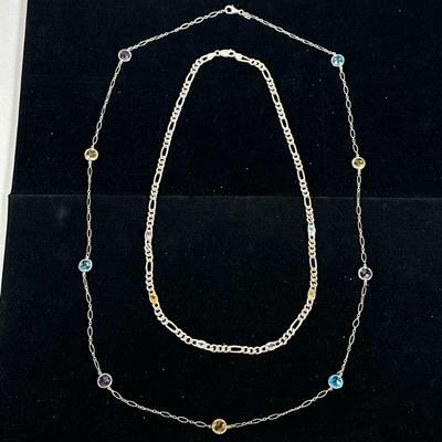 (2pc) STERLING & COLORFUL STONE NECKLACES | Designed as sterling silver with mounted colorful cut stones necklace marked "925...
