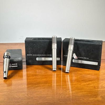 (3pc) VINTAGE SONY ECM-54 CONDENSER MICROPHONES | Including: pair of Sony ECM-54 cardioid condenser microphone with windscreen and XLR to...