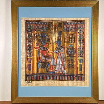 FRAMED EGYPTIAN PAPYRUS PAINTING | 18 x 18 in. Sight. - l. 26.5 x w. 22.5 in (frame)

