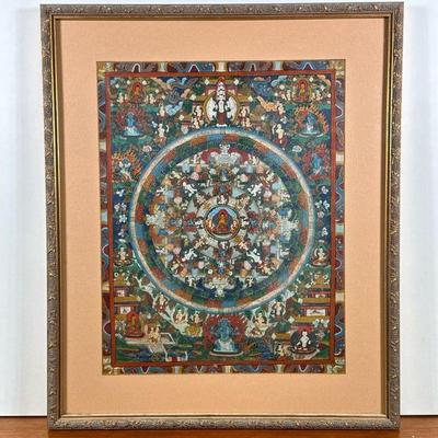 BUDDHIST PANTING | Mandala Thangka. Oil on paper. 13 x 10 in. sight. - l. 17 x w. 14 in (frame)
