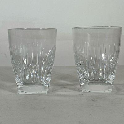 (2pc) PAIR WATERFORD CRYSTAL ROCKS GLASSES | Pair of Waterford cut crystal rock glasses with square base. - h. 4.5 x dia. 3.5 in

