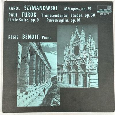 SIGNED REGIS BENOIT VINYL RECORD | Karol Szymanowski composes Regis Benoit on piano signed vinyl record album (ORS 7274).

