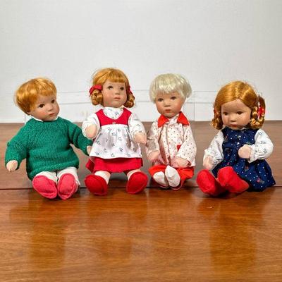 (3pc) KÄTHE KRUSE DOLLS | Including 2 girls in dresses with braids and blonde with short hair. - h. 10 in

