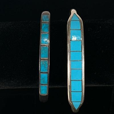 (2pc) NAVAJO TURQUOISE & STERLING BRACELETS | Designed as a sterling silver bracelet with inlaid turquoise from a Navajo tribe (12g),...