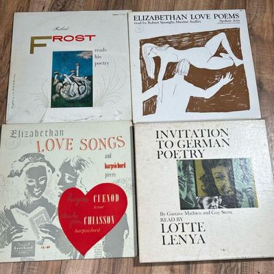 POETRY & LOVE SONG VINYL RECORDS | Vinyl record albums including: Robert Frost read his poetry (TC 1060), Elizabethan Love Poems...