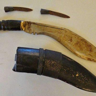 TTT473-Vintage India Indian Nepalese Gurkha Khururi 3 Set Fighting Knives 
