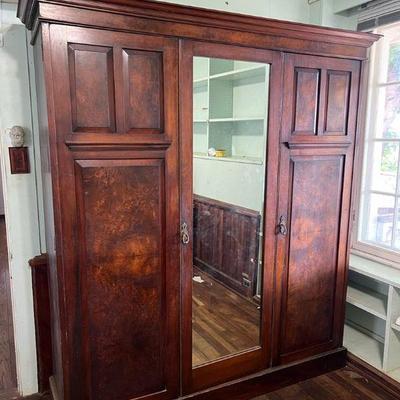 TTT288- Large Burled Walnut Wood Armoire 