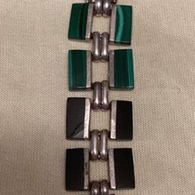 TTT505 Malachite & Onyx Sterling Silver Bracelet 