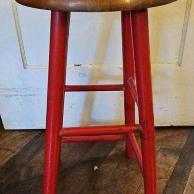 TTT375- 2 Wooden Bar Stool. Red Legs. Wood Top. 