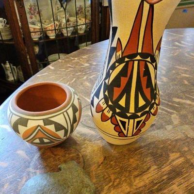 TTT397-Native American Clay Pottery And Stone Hand Axe