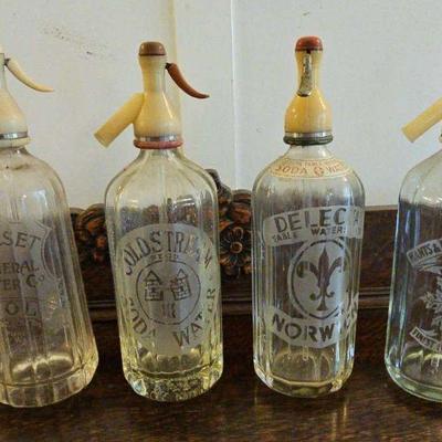 TTT071-Vintage Beveled Ribbed Etched Seltzer Bottles
