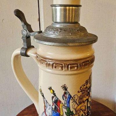 TTT032-Alwe West German Beer Stein Bayern Bavaria Crest With Pewter Lid & Shot Glass