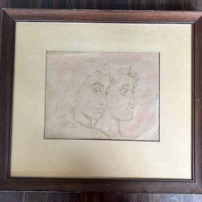TTT339- Vintage Framed Madge Tennant Drawing 
