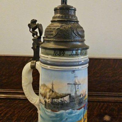 TTT199-Vintage 20th Century German Military Porcelain Lithophane Stein