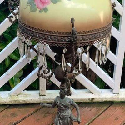 TTT146 Vintage Metal Gas Lamp with Hand Painted Glass Shade