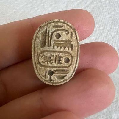 TTT313- Ancient Egyptian Hand Carved Limestone Scarab w/COA