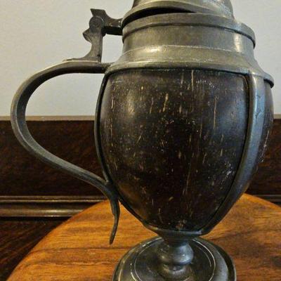 TTT264-Antique Late 1800's Coconut Shell/Pewter Stein