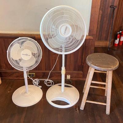 TTT013 Two Floor Fans & A Wooden Stool 