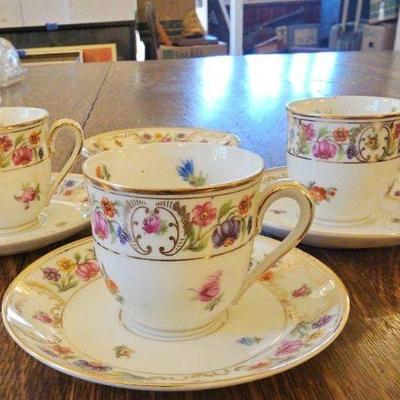 TTT433-Dapper And Decadent Dresden Small Teacups W/Saucers
