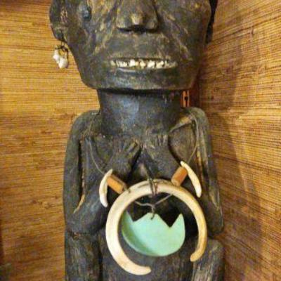 TTT481-Mysterious Vintage Looking Large Carved Wooden Statue 