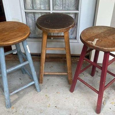 TTT354- (3) Wooden Bar Stools