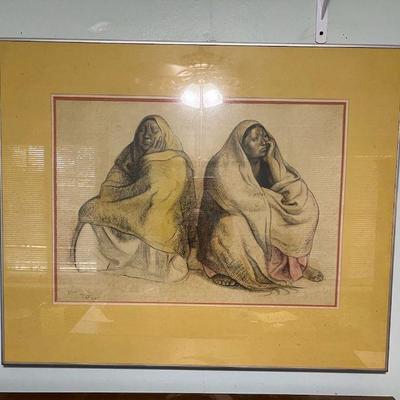 TTT174 Large Framed Native American Lithograph 