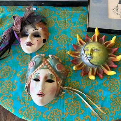 TTT158- Two Ceramic Masks And A Sun And Moon 