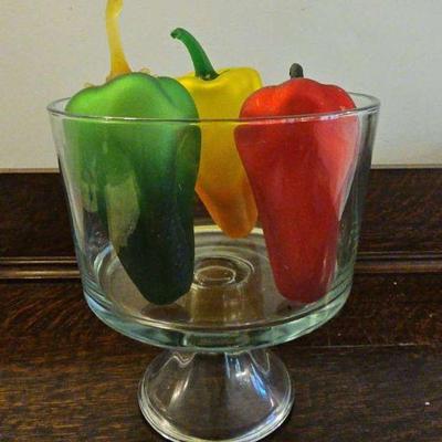 TTT232-Vintage Murano Style Hand Blown Glass Bellpeppers (3) And Dessert Bowl