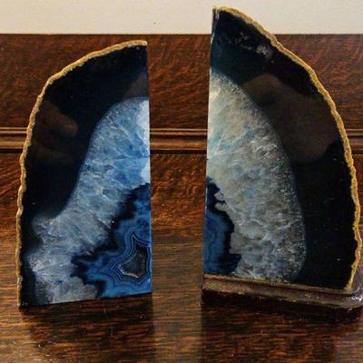 TTT292-Beautiful Blue Agate Geode Bookends