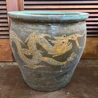 TTT452- Large Vintage Chinese Dragon Egg Planter Pot 