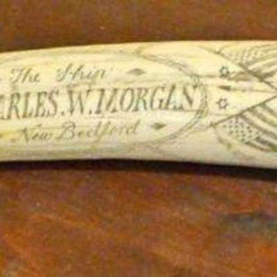 TTT485-Vintage "Charles W. Morgan" Carved Bonelike Tusk