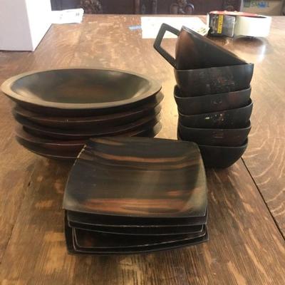 TTT406 - Wooden Bowls, Plates , & Coffee Cup Set