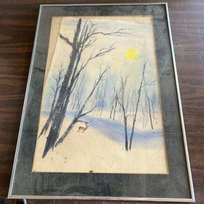 TTT184- Winter Wonderland Framed Art Looks to be Original? Watercolor