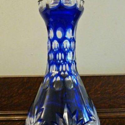 TTT252-Absolutely Stunning Bohemian Cobalt Blue/Cut to Clear Crystal Decanter w/stopper. 