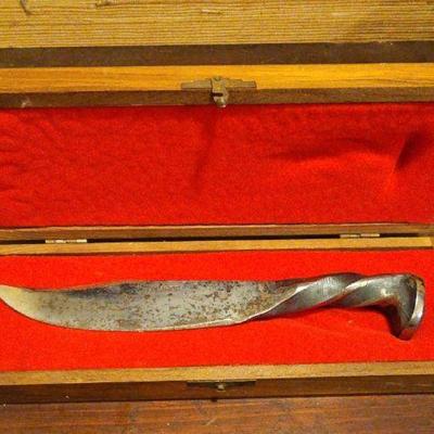 TTT491-Logan Pearce Railroad Spike Forged Knife W/ Sheath And Case