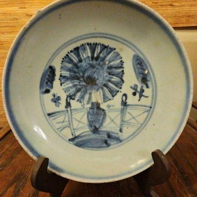 TTT534-Chinese Ming Dynasty Porcelain Plate W/Stand