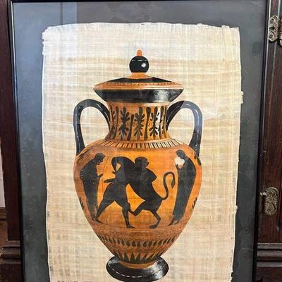 TTT258- Framed Original Painting On Papyrus Anfore Attica