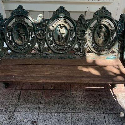 TTT260- Vintage Old Mexico Rural Country Style Cast Iron Bench