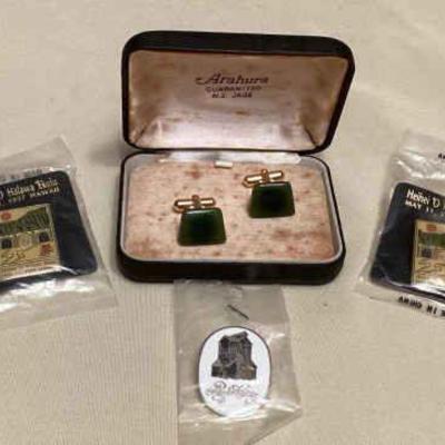 TTT508 Jade Cuff Links & Enameled Pins